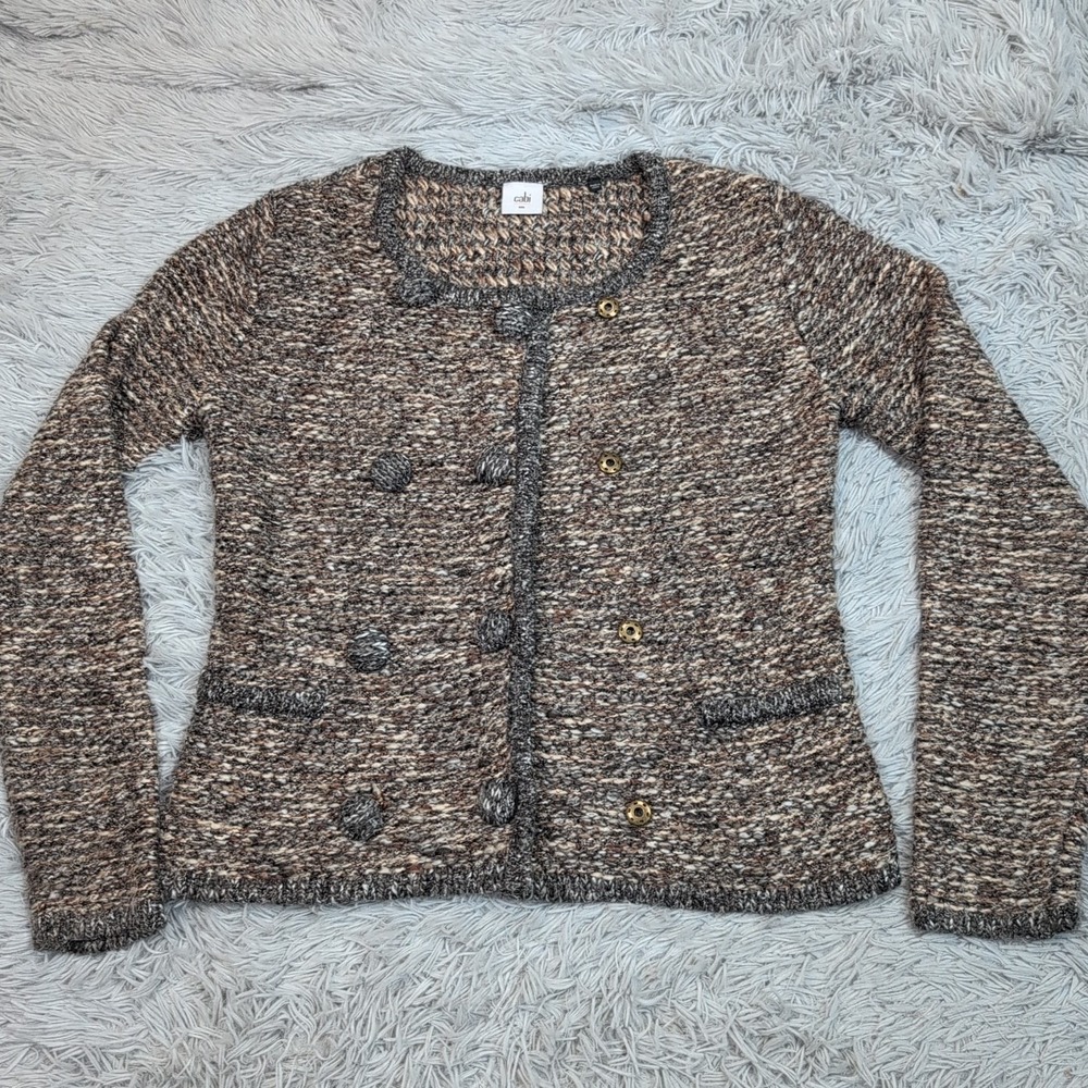 Cabi Sweater Womens S Gray Cardigan Snap‎ Up Cozy Comfort Faux Pockets